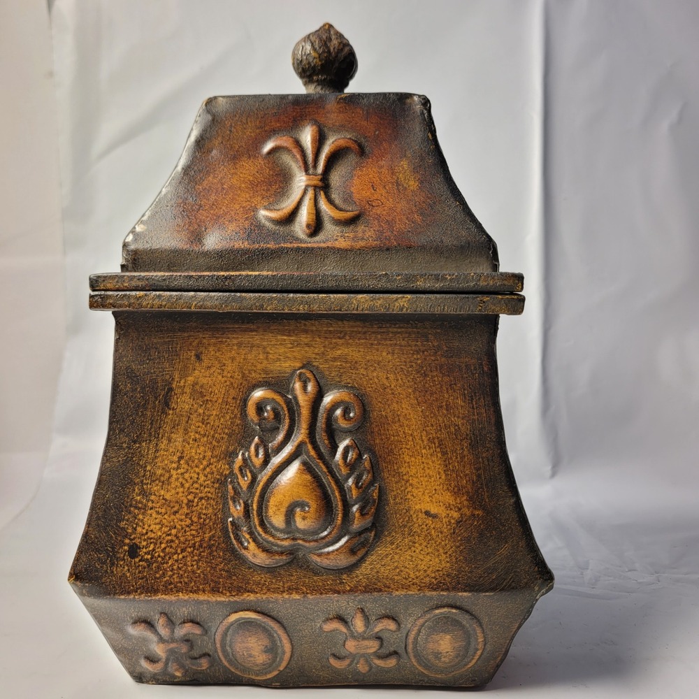 CBK Decorative Lidded‎ Canister Home Decor Fleur-de-lis Bronze Antique Style Box